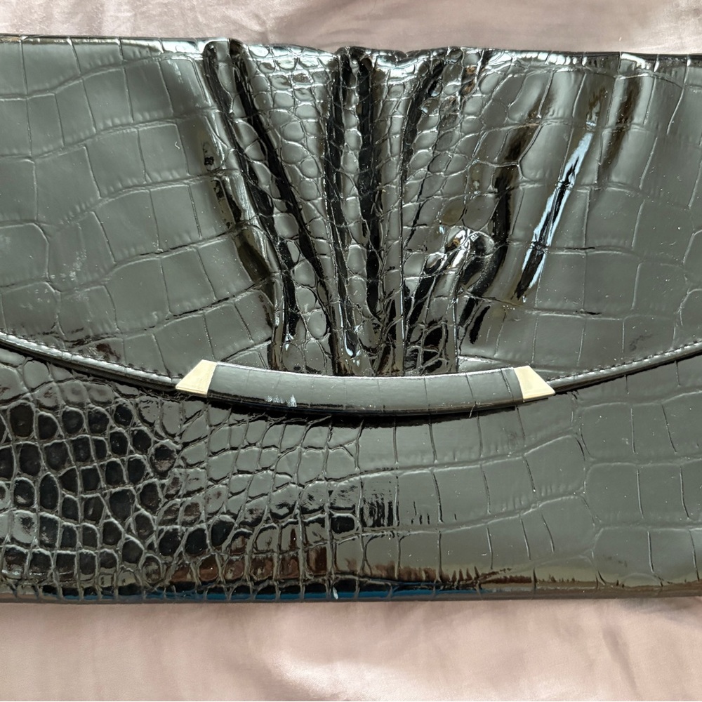 Elegant Black Crocodile-Embossed Clutch